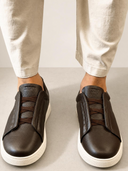ZEGNA Triple Stitch™ Dark Brown Leather Sneakers