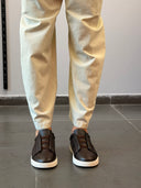 ZEGNA Triple Stitch™ Dark Brown Leather Sneakers
