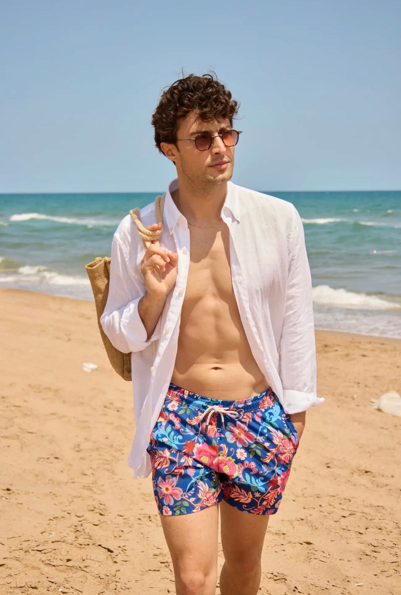Riviera Floral Swim Shorts – Navy Tropical Print