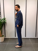 Navy Linen Blend Relaxed Chemise & Trousers Set