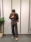 Espresso Linen Blend Relaxed Chemise & Trousers Set