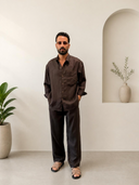 Espresso Linen Blend Relaxed Chemise & Trousers Set