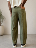 Olive Linen Baggy Fit Pants